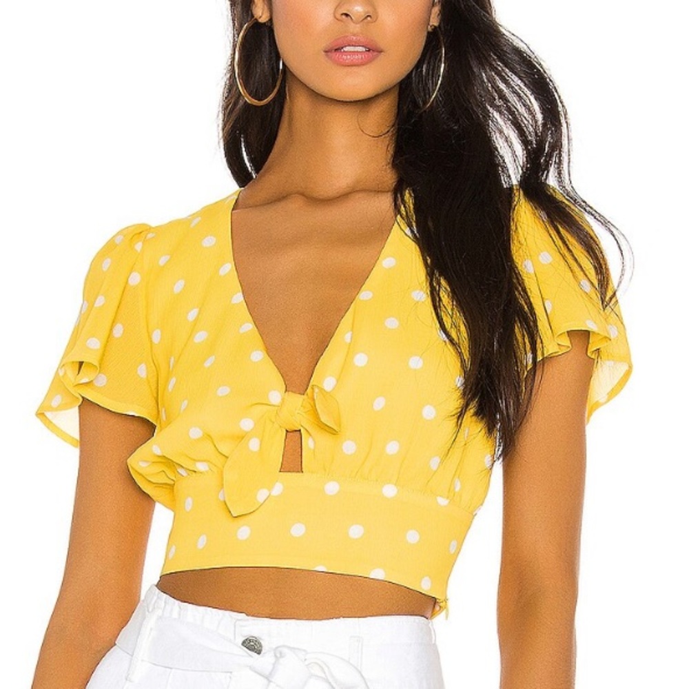 Yellow Polka Dot Tie-Front Top